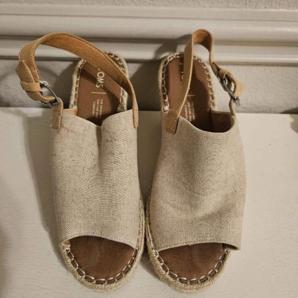 EUC Women's Toms Cream Espadrilles Canvas Wedge, Size 10M